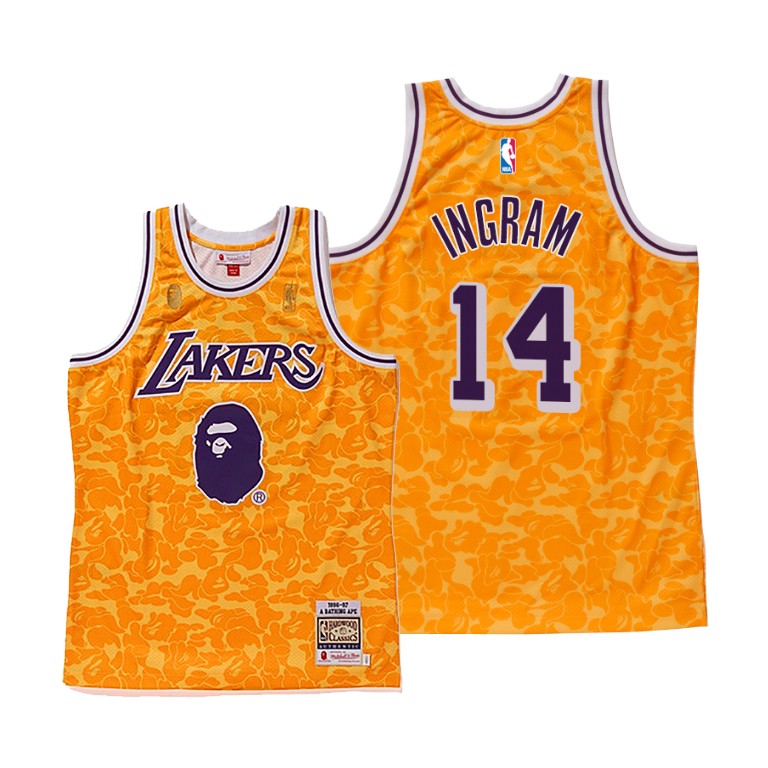 Men's Los Angeles Lakers Brandon Ingram #14 NBA Bape Camo Yellow Basketball Jersey VKE2383FJ